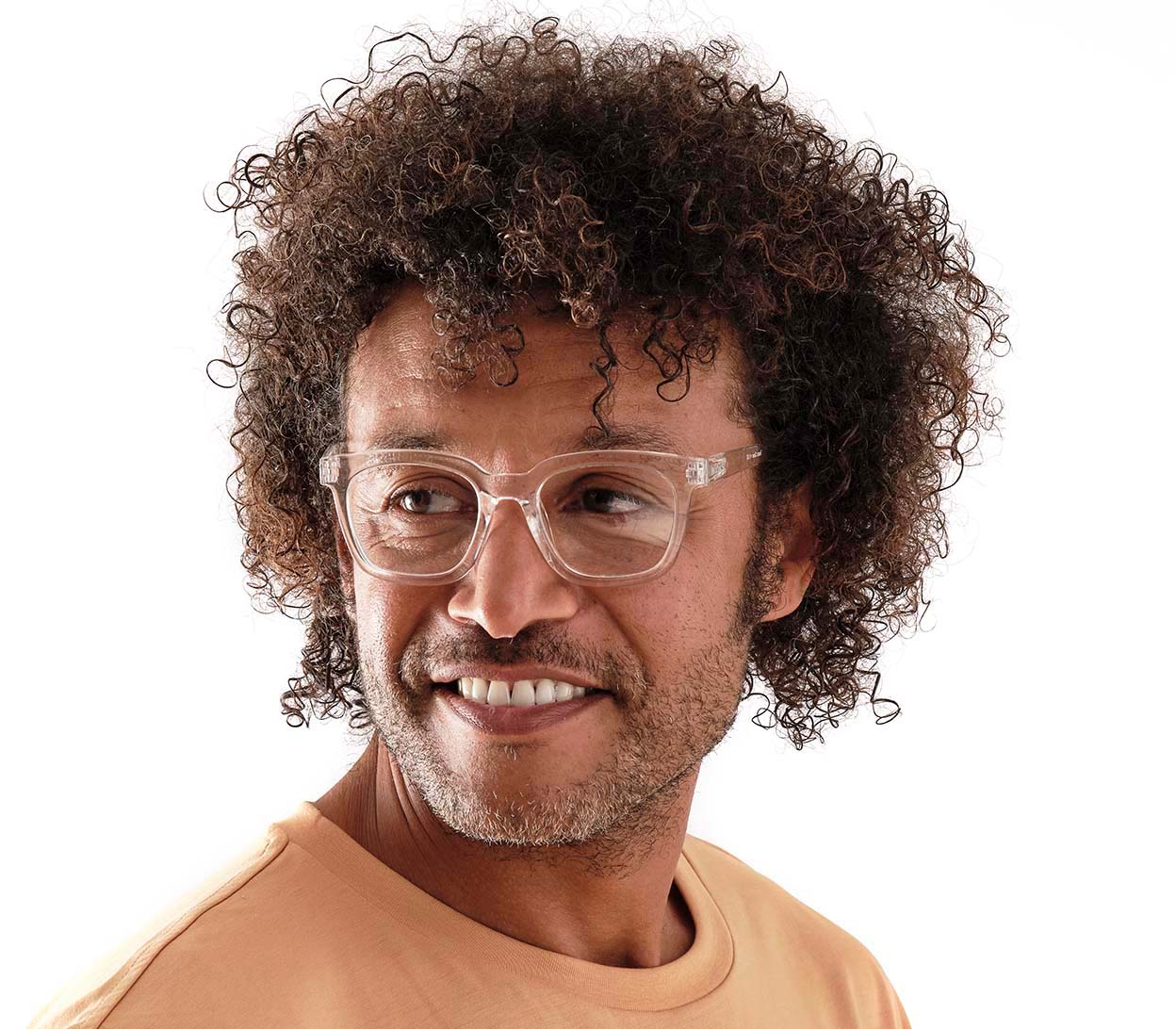 Male model wearing Toast Clear oversized clear reading glasses