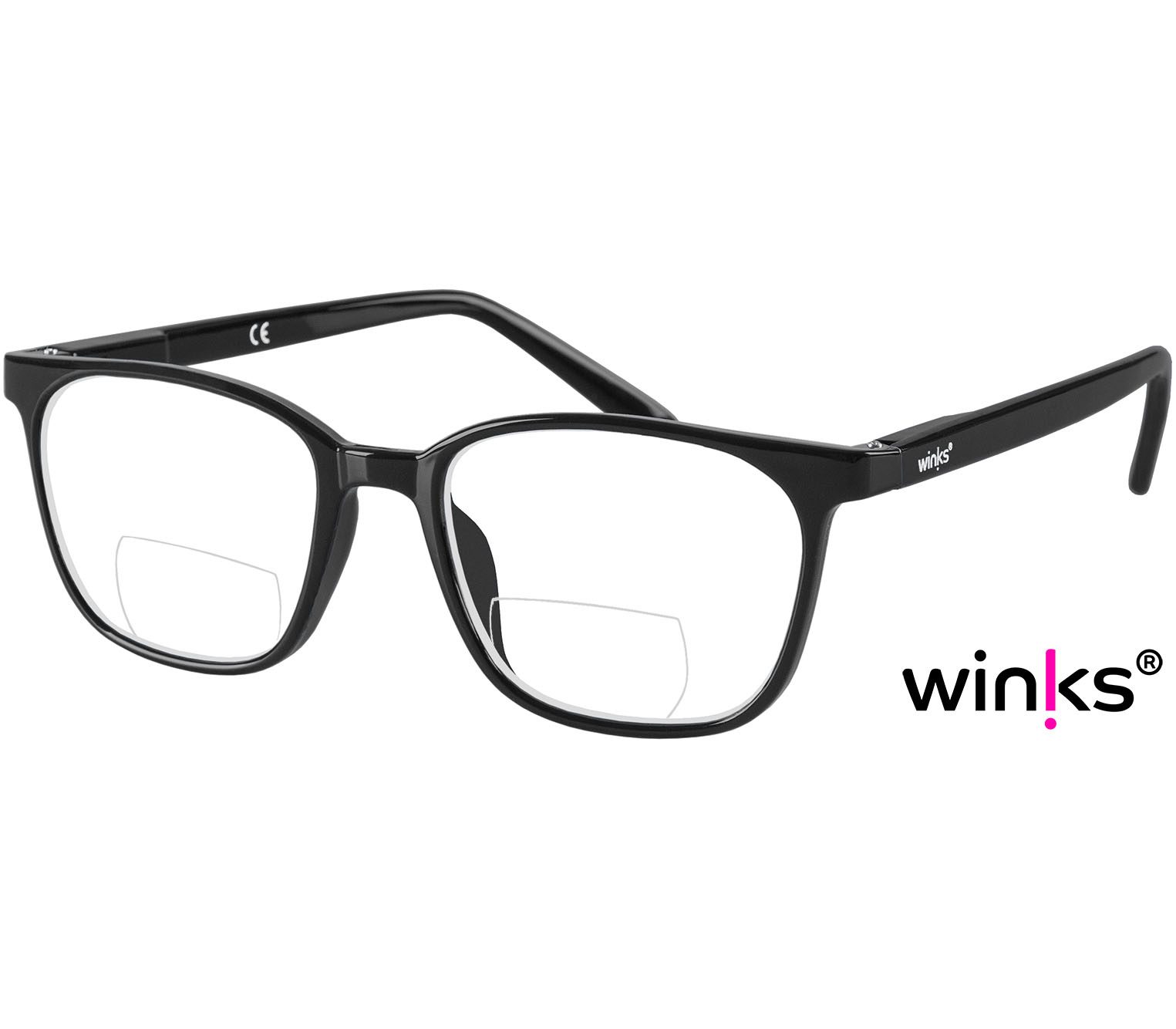 Artist Bifocal (Black) unisex reading glasses with glossy frame. Oval, bifocal lenses.