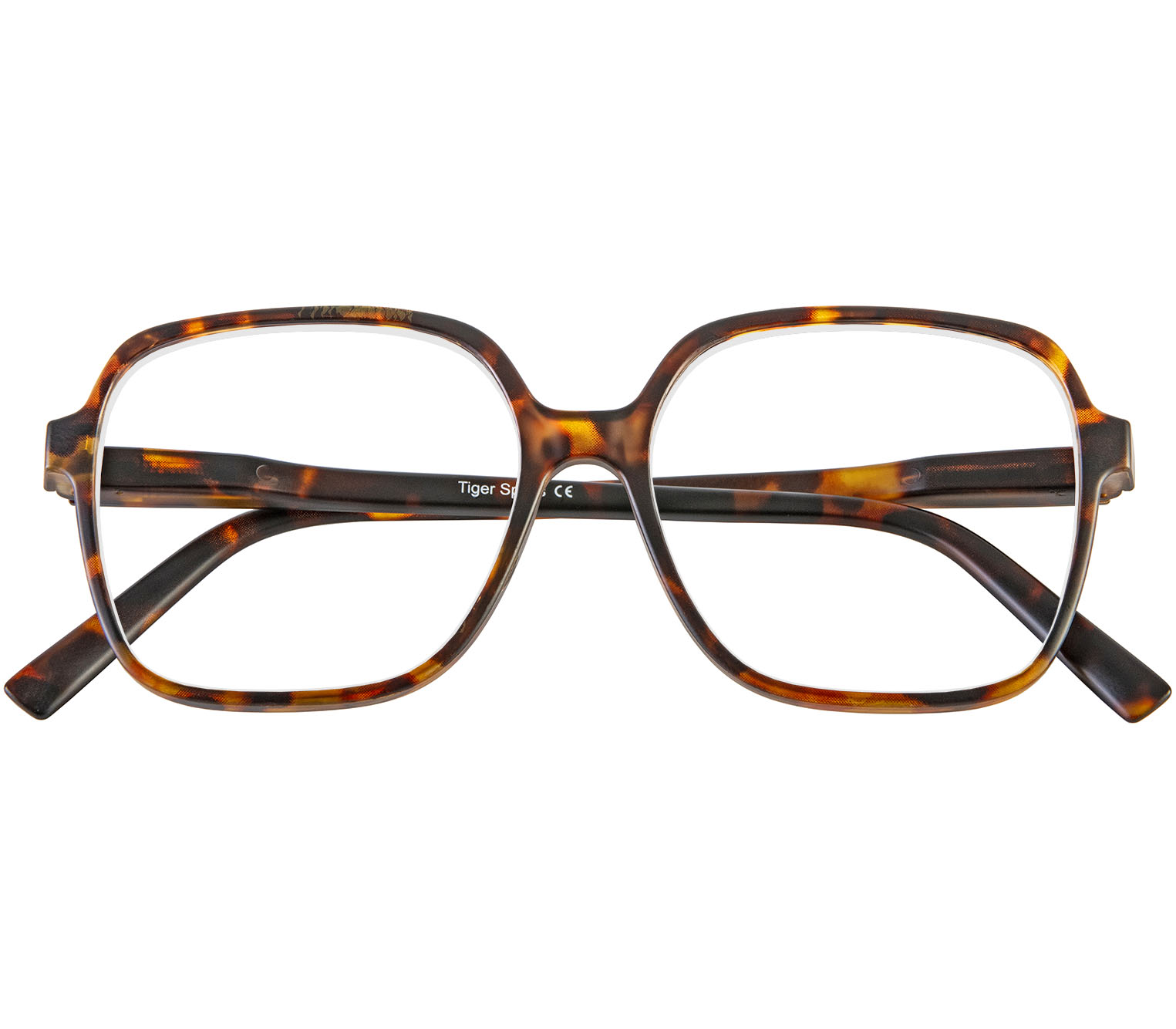 Vienna (Tortoiseshell) elegant oversized reading glasses with large lenses and a slender retro frame. Front view.