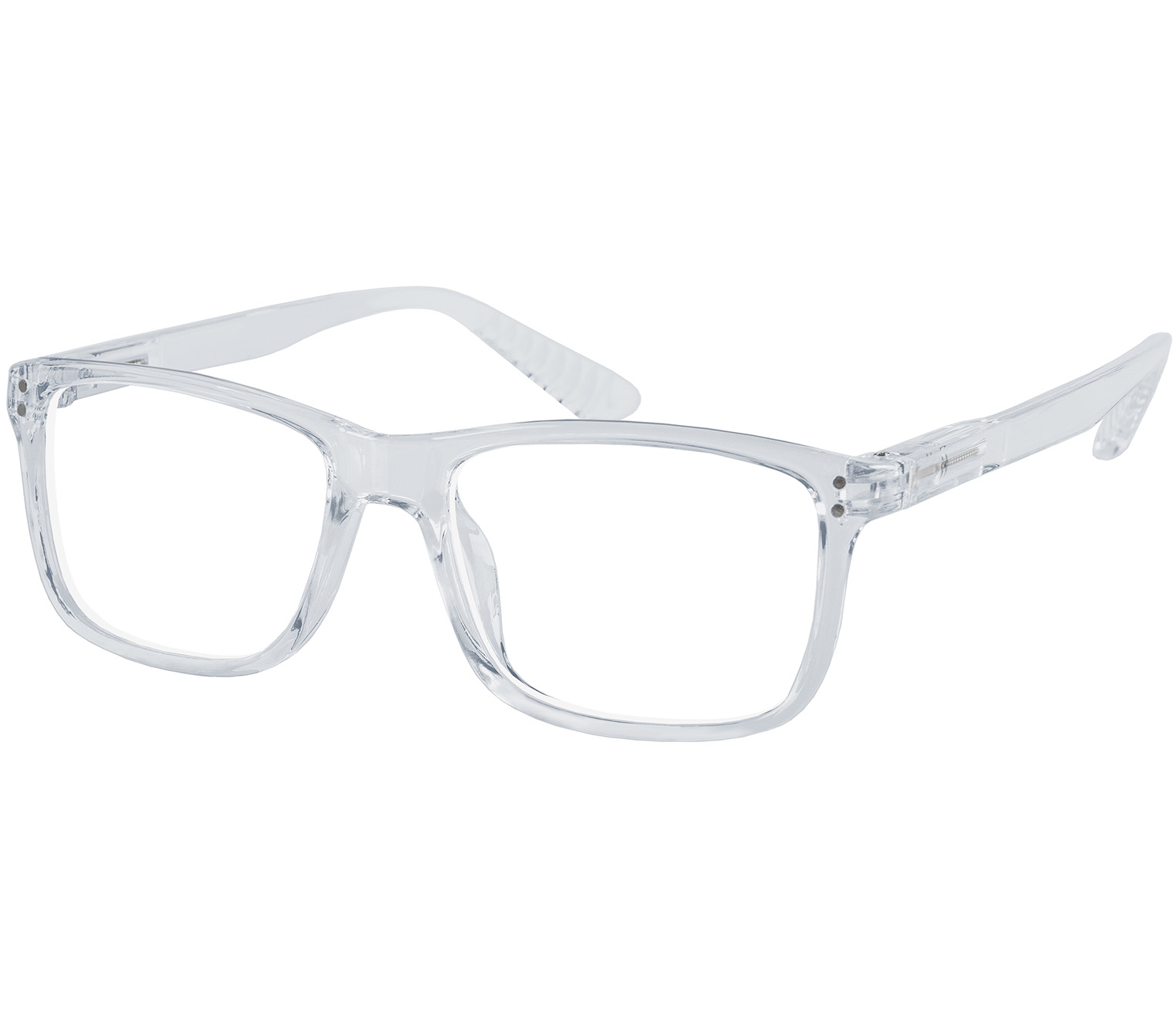 Dexter (Clear) classic shape unisex reading glasses with a glossy clear frame.