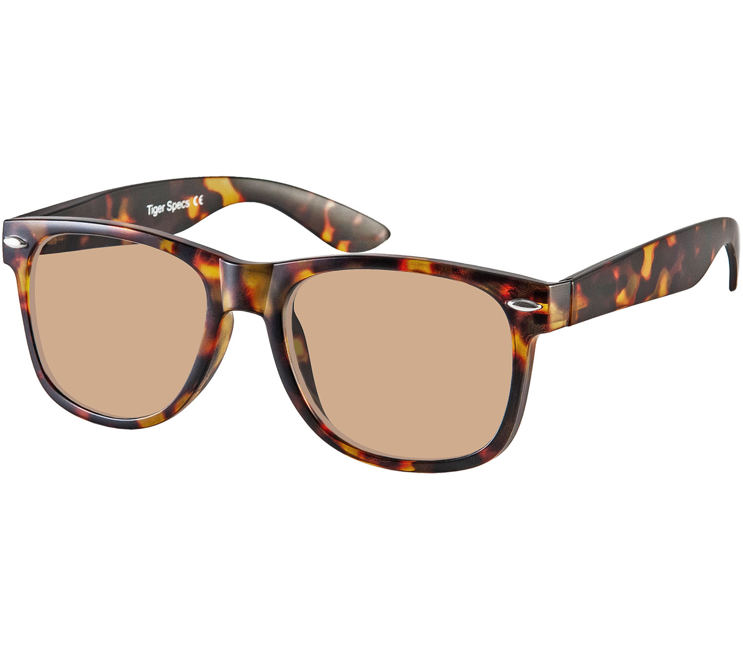 Cordoba (Tortoiseshell) wayfarer reading sunglasses with a matt tortoiseshell frame and large brown tinted lenses.