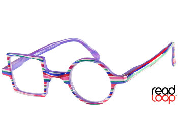 Glasses with one round lens and one square lens outlet