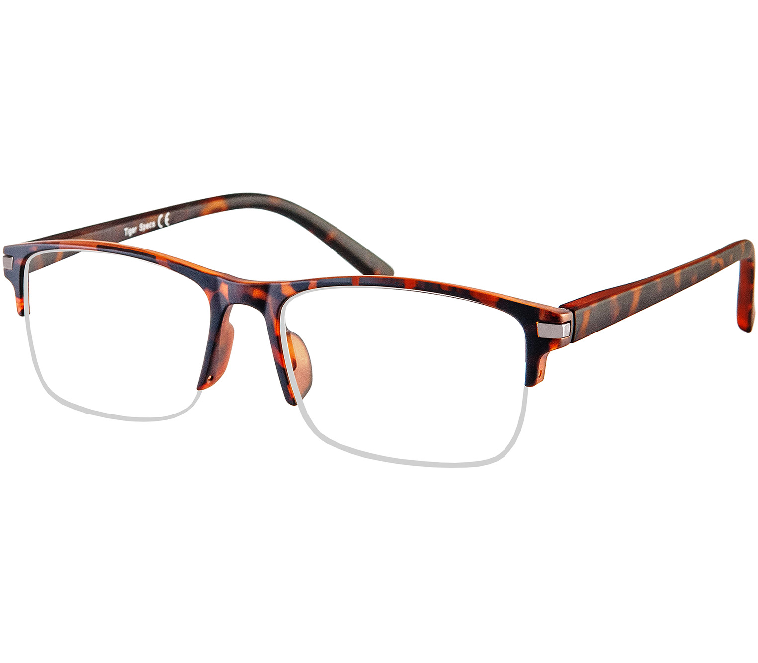 Solent (Tortoiseshell) semi-rimless classic reading glasses. With a soft-touch tortoiseshell frame and temples.