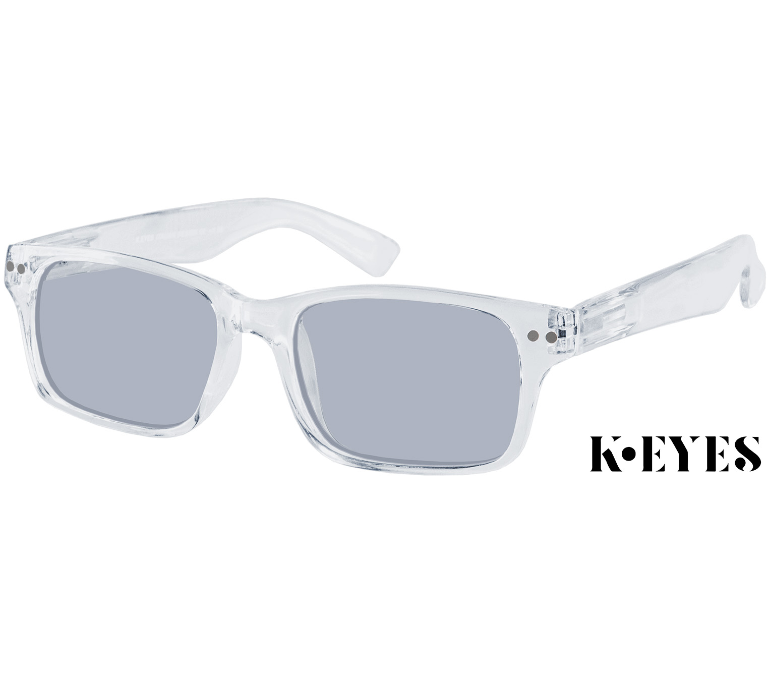 Santiago (Clear) classic style reading sunglasses from K-Eyes. Category 2 tinted lenses and full UV400 sun protection.