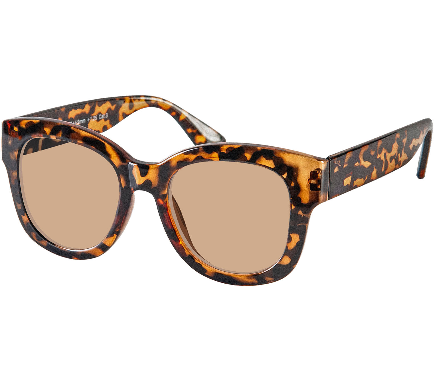 Phoenix (Tortoiseshell) chunky cat eye style reading sunglasses with a glossy frame and full UV400 sun protection.